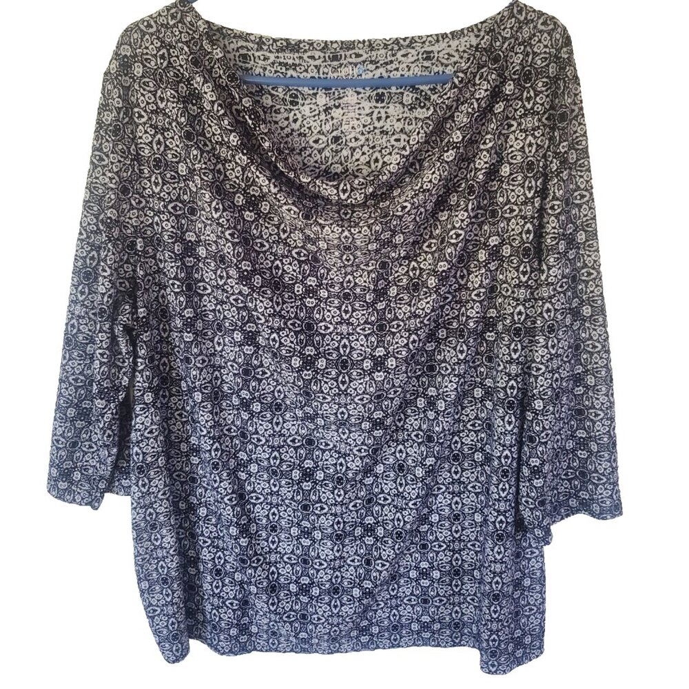 Croft‎ & Barrow Womens Sz 2X Drape Neck Top Black Pullover Stretch Career Office